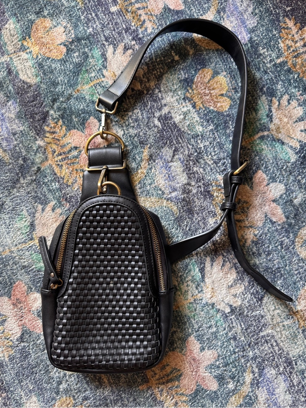 Anthropologie Urban Originals Black Woven Faux Leather Crossbody Sling